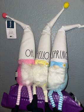Rae Dunn Spring Gnome Trio in White, Pink, Yellow, Blue